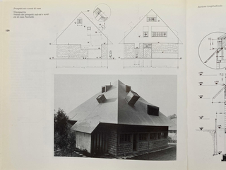 Architetture di Giandomenico Belotti, Una pagina del libro, con i progetti di Giandomenico Belotti e le fotografie di Carlo Orsi
